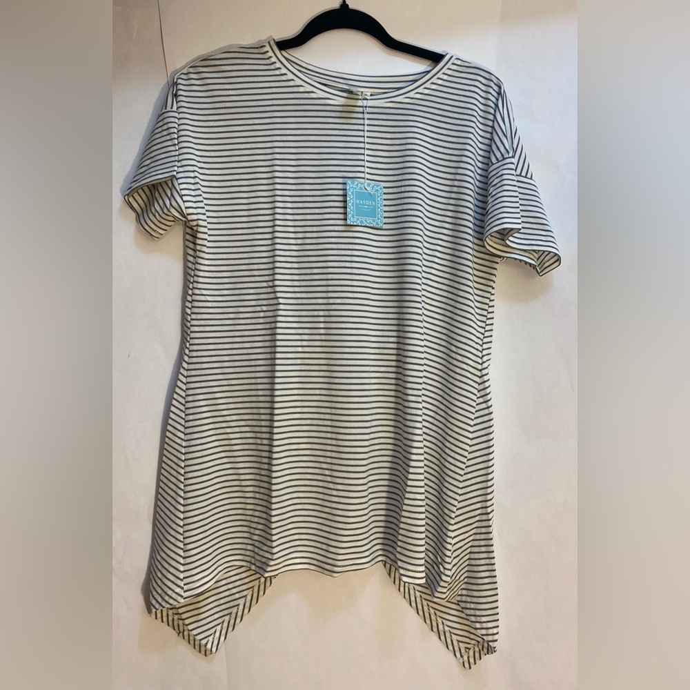 Hayden Los Angeles Striped Open Tie Back Tunic Top Ivory Navy‎ H7541 Mens Medium